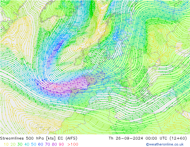 Stromlinien 500 hPa EC (AIFS) Do 26.09.2024 00 UTC