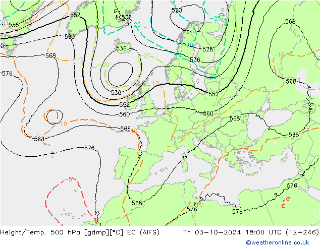 Height/Temp. 500 hPa EC (AIFS) Do 03.10.2024 18 UTC