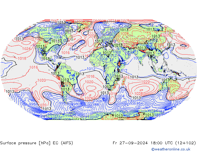 Surface pressure EC (AIFS) Fr 27.09.2024 18 UTC