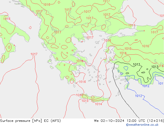 Surface pressure EC (AIFS) We 02.10.2024 12 UTC