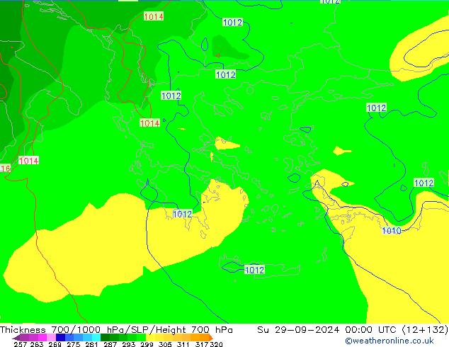 Espesor 700-1000 hPa EC (AIFS) dom 29.09.2024 00 UTC