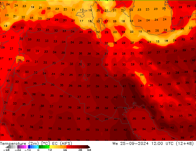 Temperatuurkaart (2m) EC (AIFS) wo 25.09.2024 12 UTC