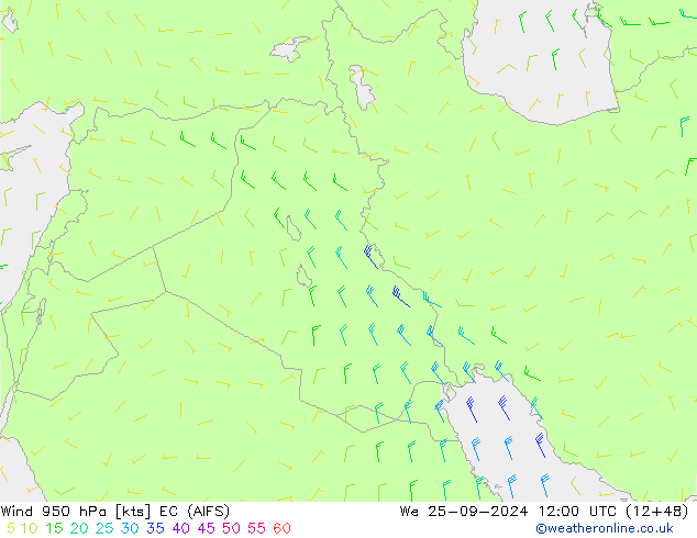 Wind 950 hPa EC (AIFS) We 25.09.2024 12 UTC