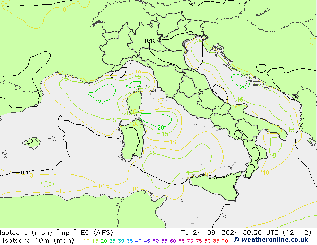 Isotachen (mph) EC (AIFS) di 24.09.2024 00 UTC