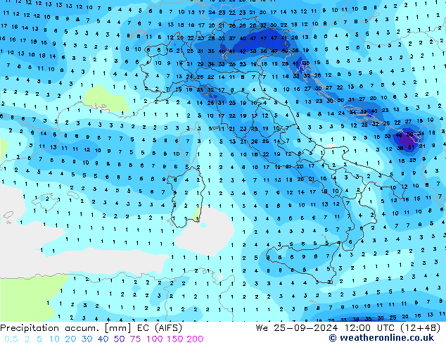 Precipitation accum. EC (AIFS) St 25.09.2024 12 UTC