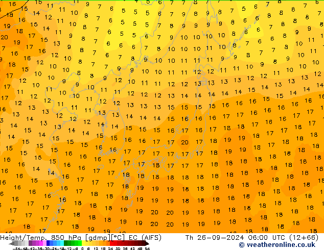 Géop./Temp. 850 hPa EC (AIFS) jeu 26.09.2024 06 UTC