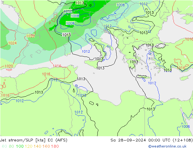 Corrente a getto EC (AIFS) sab 28.09.2024 00 UTC