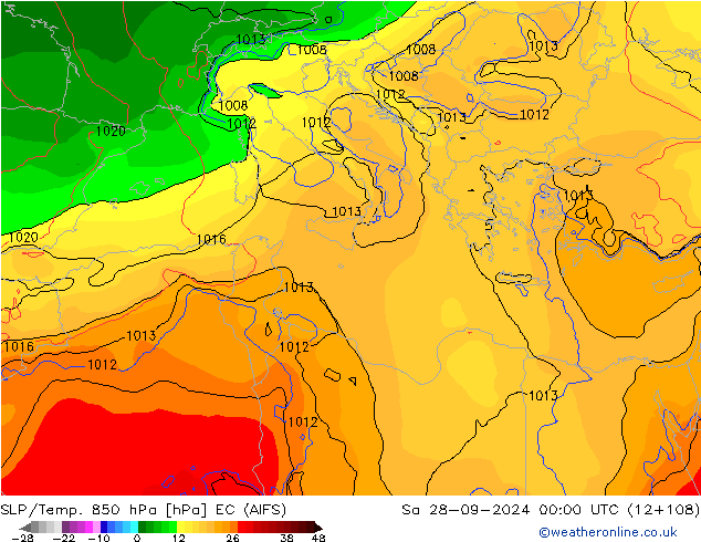 850 hPa Yer Bas./Sıc EC (AIFS) Cts 28.09.2024 00 UTC