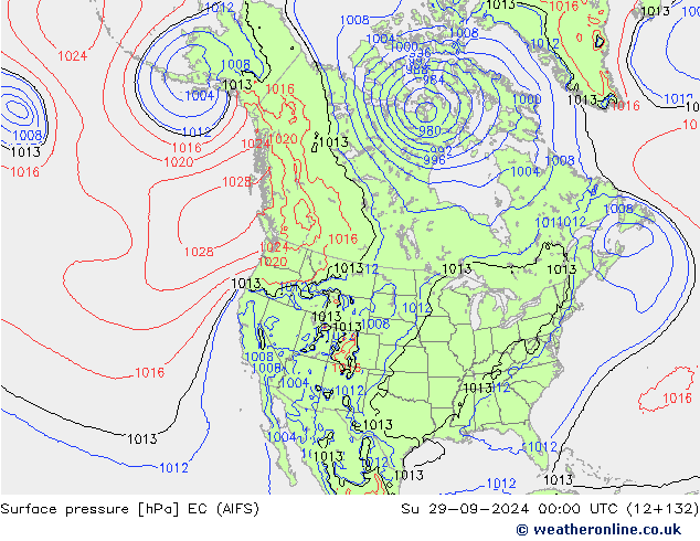 Surface pressure EC (AIFS) Su 29.09.2024 00 UTC