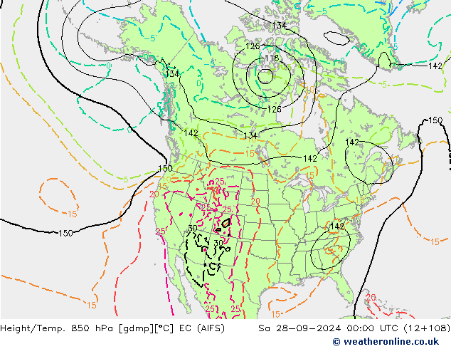 Height/Temp. 850 hPa EC (AIFS) sab 28.09.2024 00 UTC