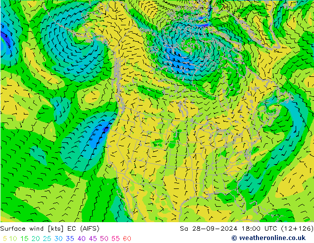 wiatr 10 m EC (AIFS) so. 28.09.2024 18 UTC