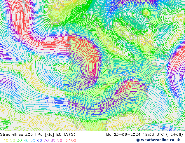 Stroomlijn 200 hPa EC (AIFS) ma 23.09.2024 18 UTC