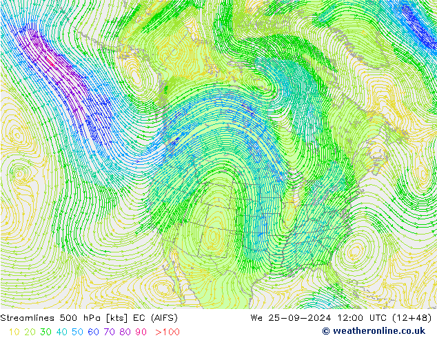 ветер 500 гПа EC (AIFS) ср 25.09.2024 12 UTC