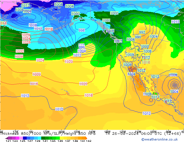 Dikte 850-1000 hPa EC (AIFS) do 26.09.2024 06 UTC