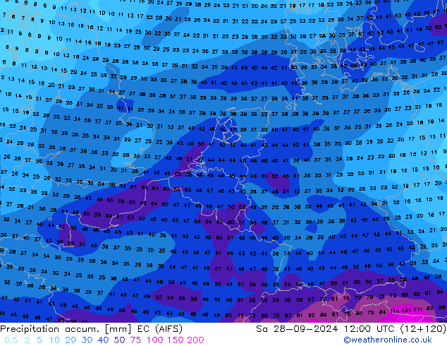 Totale neerslag EC (AIFS) za 28.09.2024 12 UTC