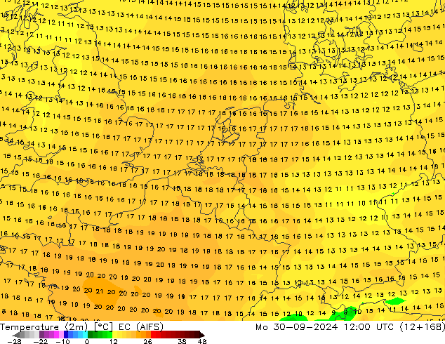 Temperatura (2m) EC (AIFS) lun 30.09.2024 12 UTC