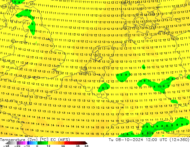 Temperatura (2m) EC (AIFS) Ter 08.10.2024 12 UTC