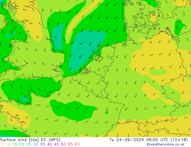 Surface wind EC (AIFS) Tu 24.09.2024 06 UTC