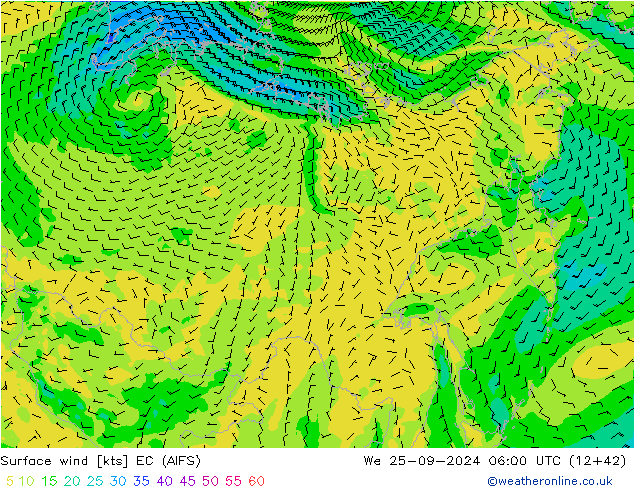 Viento 10 m EC (AIFS) mié 25.09.2024 06 UTC