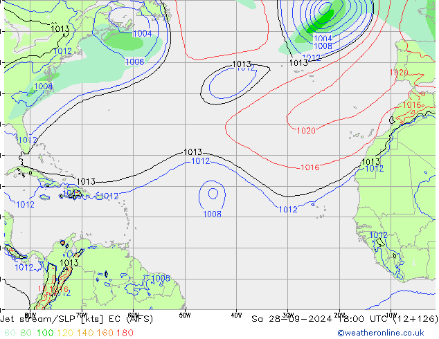 Corrente a getto EC (AIFS) sab 28.09.2024 18 UTC