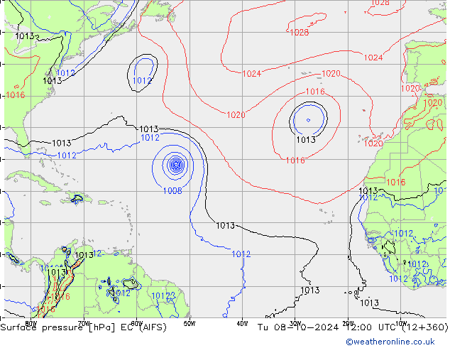 Surface pressure EC (AIFS) Tu 08.10.2024 12 UTC