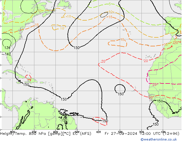 Height/Temp. 850 гПа EC (AIFS) пт 27.09.2024 12 UTC