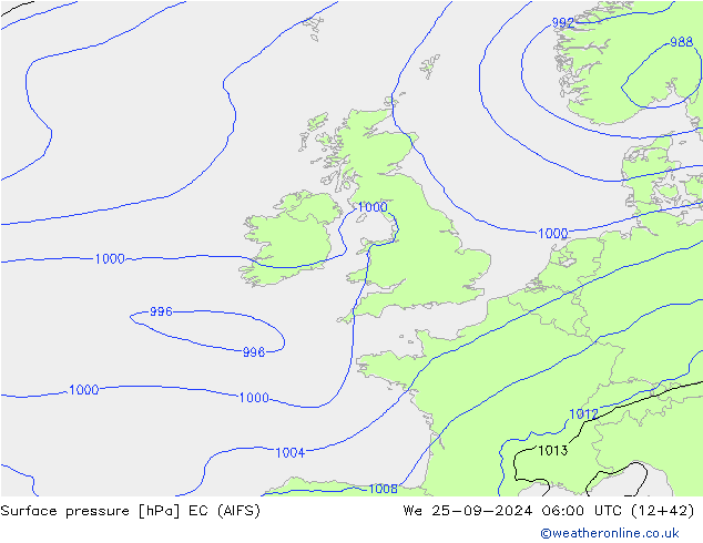 Atmosférický tlak EC (AIFS) St 25.09.2024 06 UTC