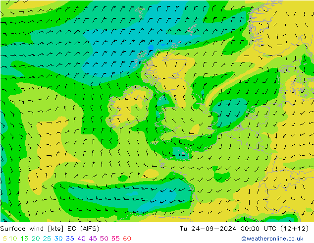 Wind 10 m EC (AIFS) di 24.09.2024 00 UTC
