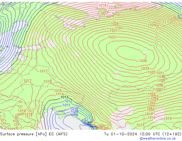 приземное давление EC (AIFS) вт 01.10.2024 12 UTC