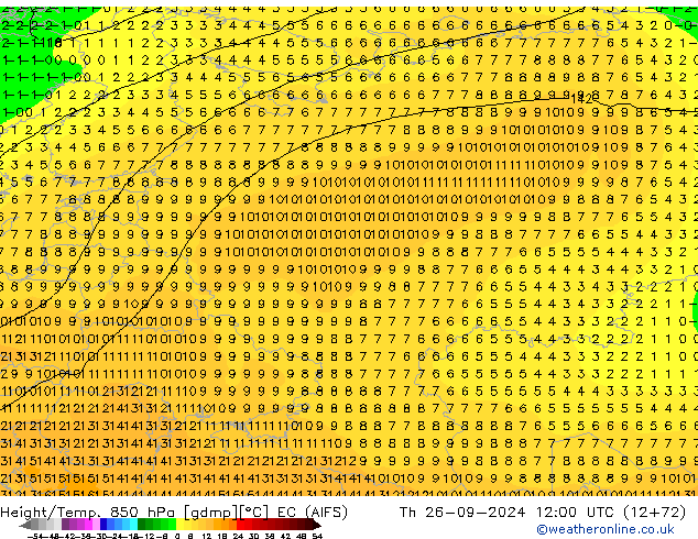 Height/Temp. 850 hPa EC (AIFS) gio 26.09.2024 12 UTC