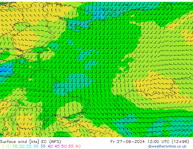 Surface wind EC (AIFS) Fr 27.09.2024 12 UTC