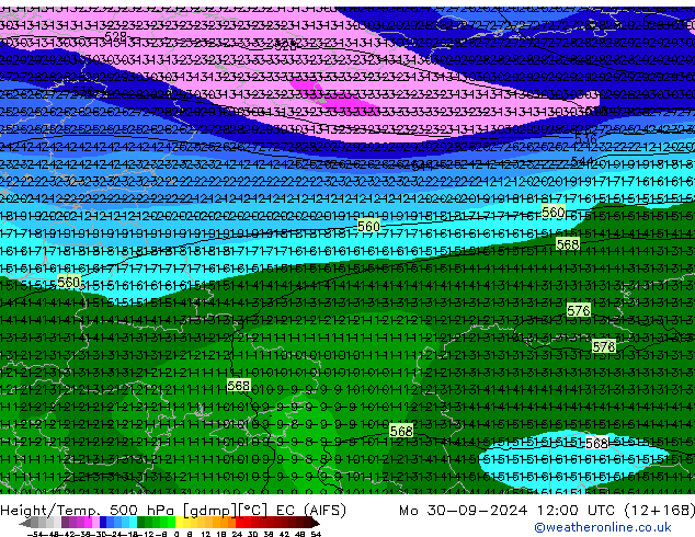 Height/Temp. 500 hPa EC (AIFS) Mo 30.09.2024 12 UTC