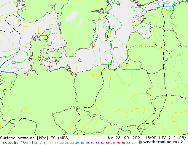 Isotaca (kph) EC (AIFS) lun 23.09.2024 18 UTC