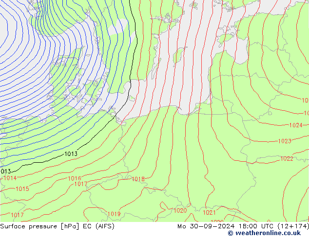 Surface pressure EC (AIFS) Mo 30.09.2024 18 UTC