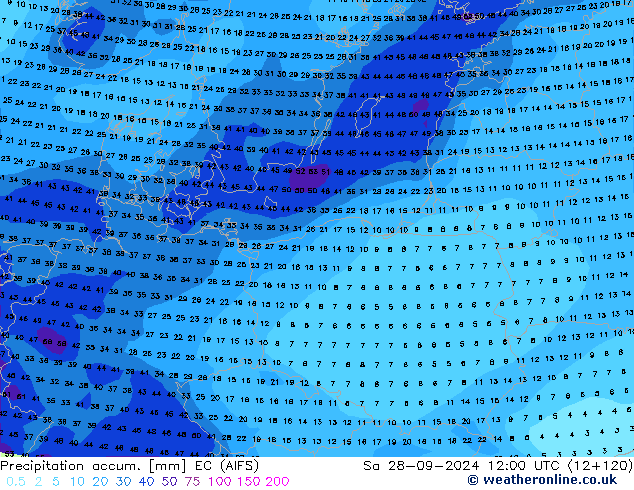 Précipitation accum. EC (AIFS) sam 28.09.2024 12 UTC