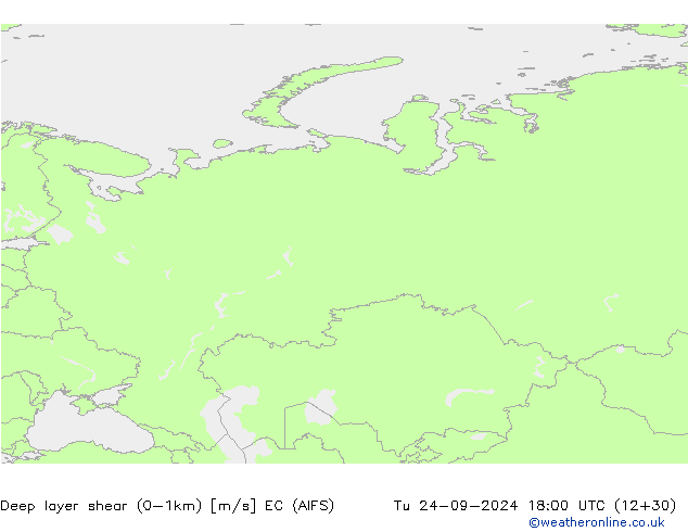 Deep layer shear (0-1km) EC (AIFS) Tu 24.09.2024 18 UTC