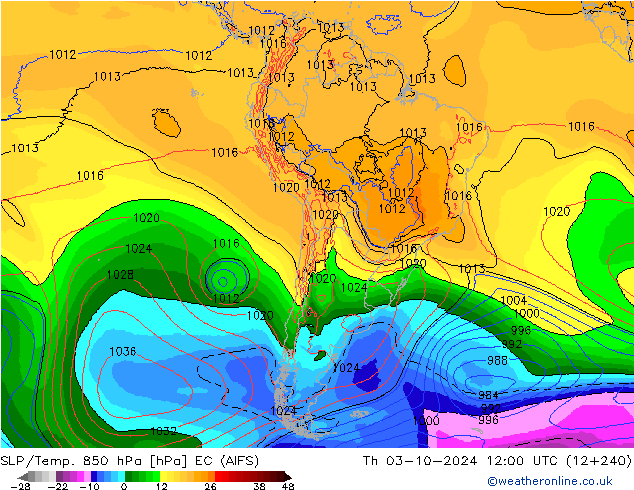 850 hPa Yer Bas./Sıc EC (AIFS) Per 03.10.2024 12 UTC