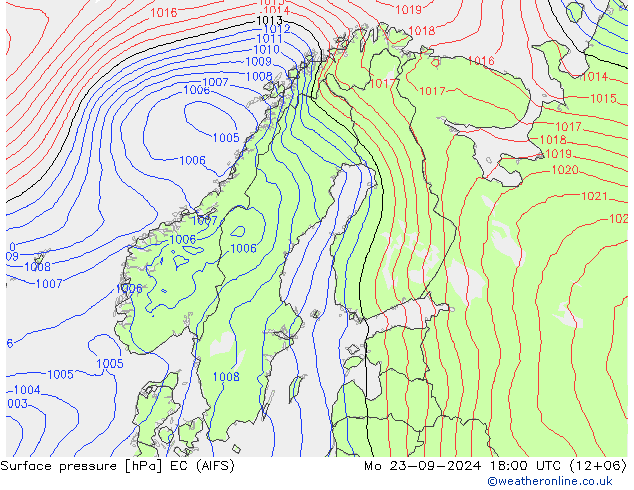 Surface pressure EC (AIFS) Mo 23.09.2024 18 UTC