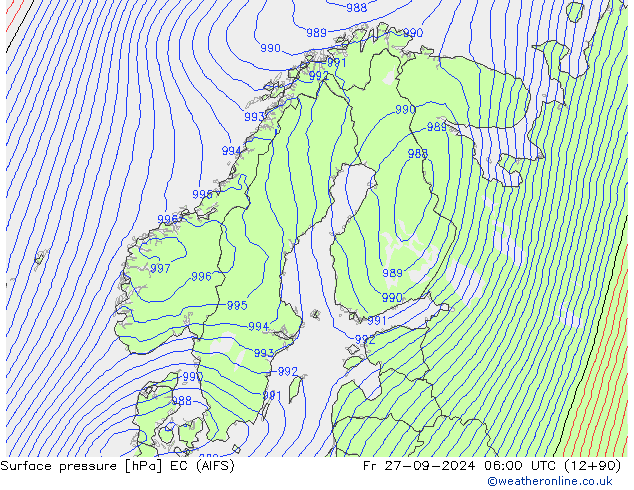 Surface pressure EC (AIFS) Fr 27.09.2024 06 UTC