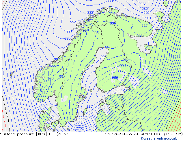 Surface pressure EC (AIFS) Sa 28.09.2024 00 UTC