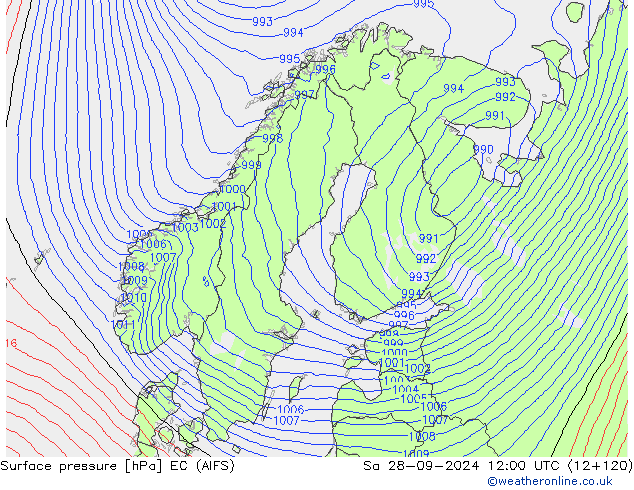 Surface pressure EC (AIFS) Sa 28.09.2024 12 UTC