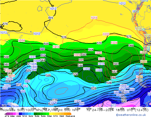 Espesor 500-1000 hPa EC (AIFS) mar 24.09.2024 18 UTC