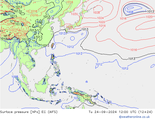 приземное давление EC (AIFS) вт 24.09.2024 12 UTC