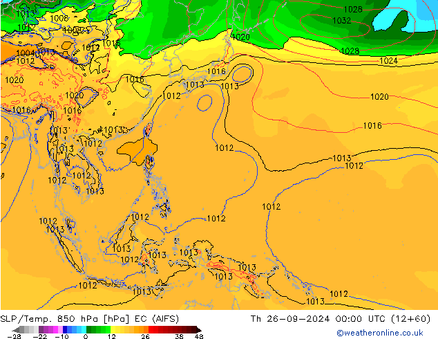 850 hPa Yer Bas./Sıc EC (AIFS) Per 26.09.2024 00 UTC