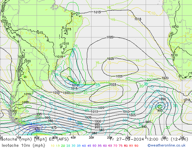 Isotachs (mph) EC (AIFS) ven 27.09.2024 12 UTC