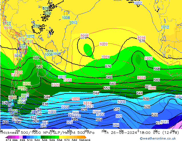 Thck 500-1000hPa EC (AIFS) czw. 26.09.2024 18 UTC