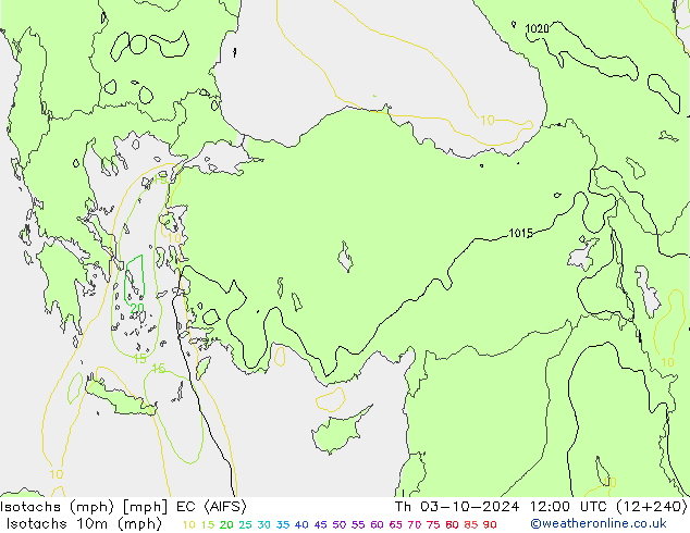 Isotachs (mph) EC (AIFS) чт 03.10.2024 12 UTC