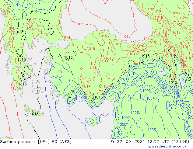 Atmosférický tlak EC (AIFS) Pá 27.09.2024 12 UTC