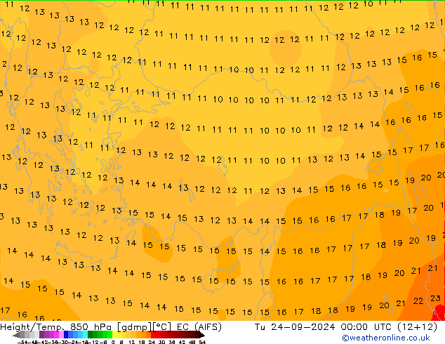 Hoogte/Temp. 850 hPa EC (AIFS) di 24.09.2024 00 UTC