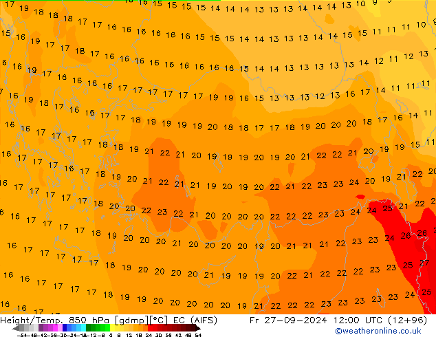 Height/Temp. 850 hPa EC (AIFS) Pá 27.09.2024 12 UTC